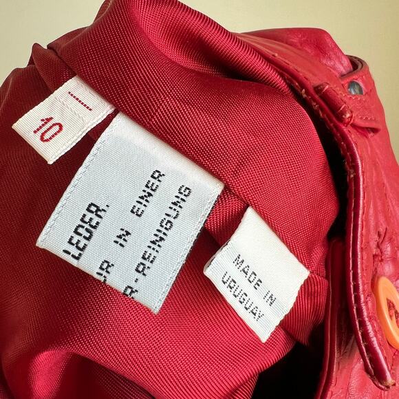 Vintage Straight Leg Red Leather Pants‎ Biker Moto Maximalist Unique Size 27 - Picture 9 of 10